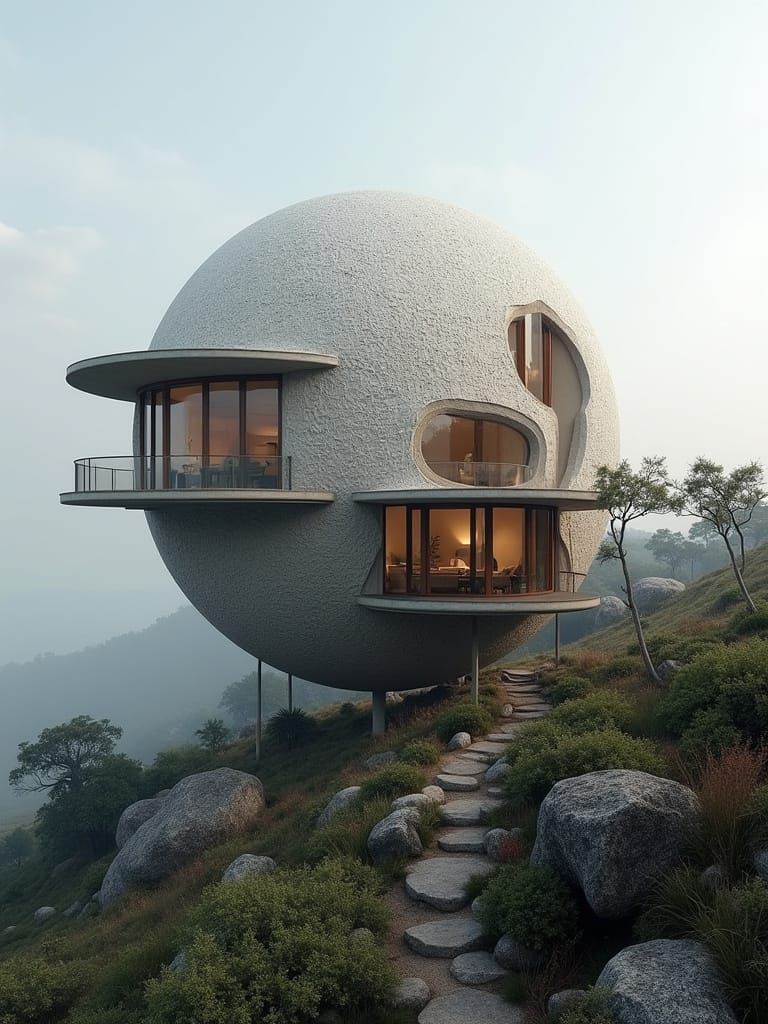 Reticulated Sphere House on Stilts