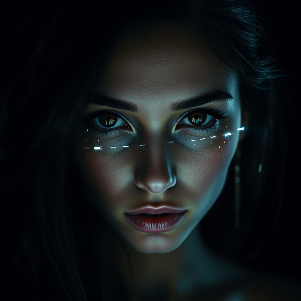 Cyberpunk Goddess with Glitching Eyes