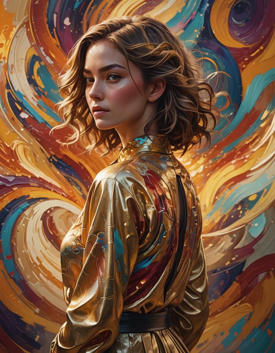 Empowered Woman in Abstract Landscape, Hyperrealistic Art