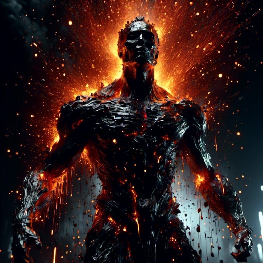 Painter Steps Out of Canvas with Molten Metal Effect