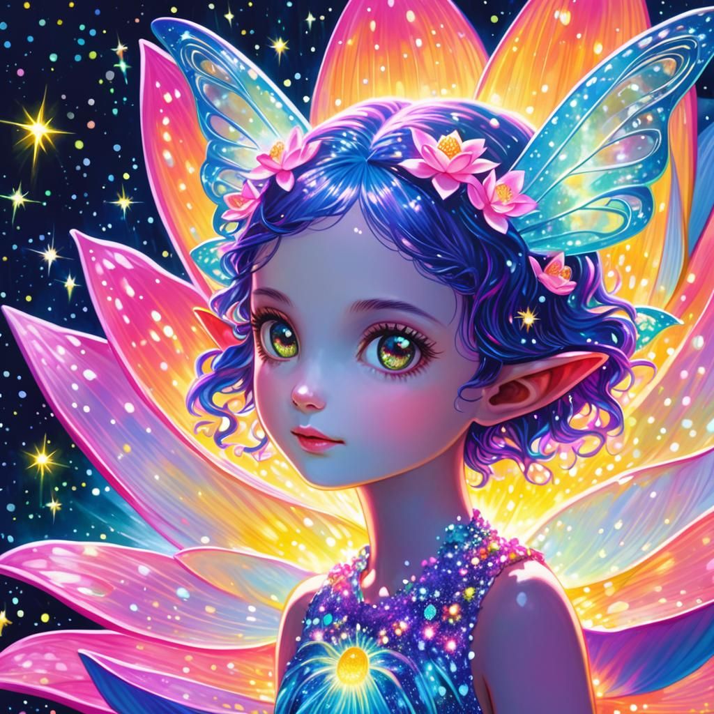 Glowing Pixie Fairy in Luminous Lotus Flower