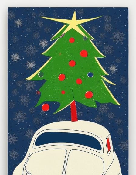Fiat 500 Christmas Tree Bauhaus Illustration