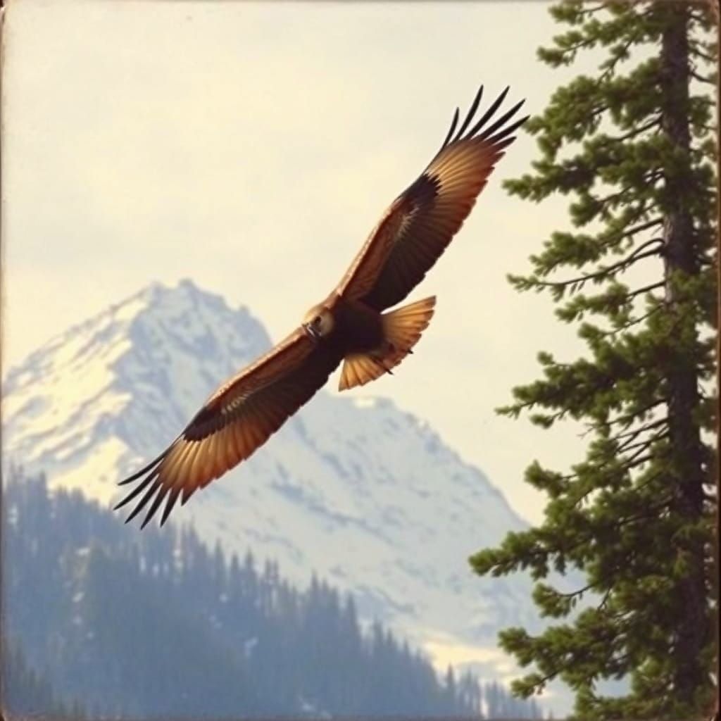 Hawk Soaring Over Mountains: Wildlife Art