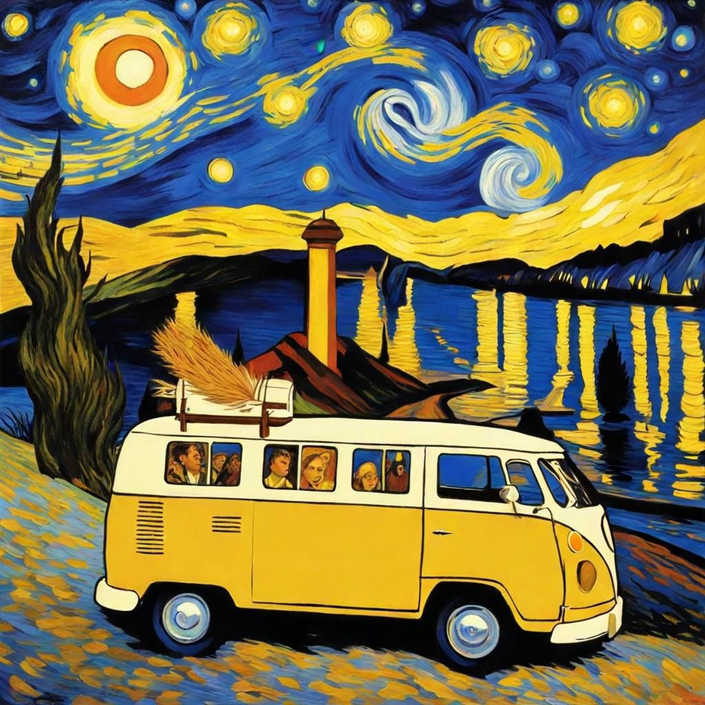 Hippie Van Comedy Sketch Under Starry Night Sky