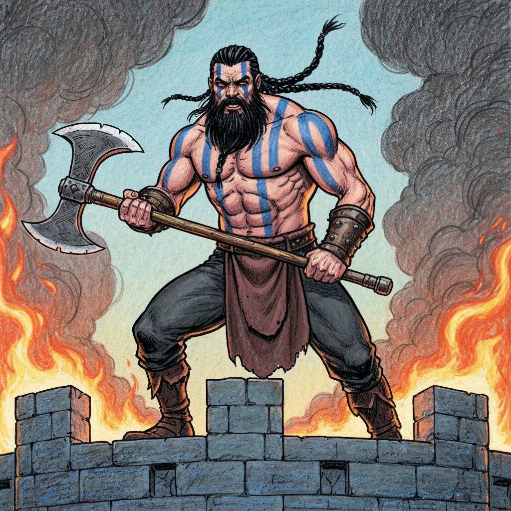 Viking Warrior with Axe Comic Illustration