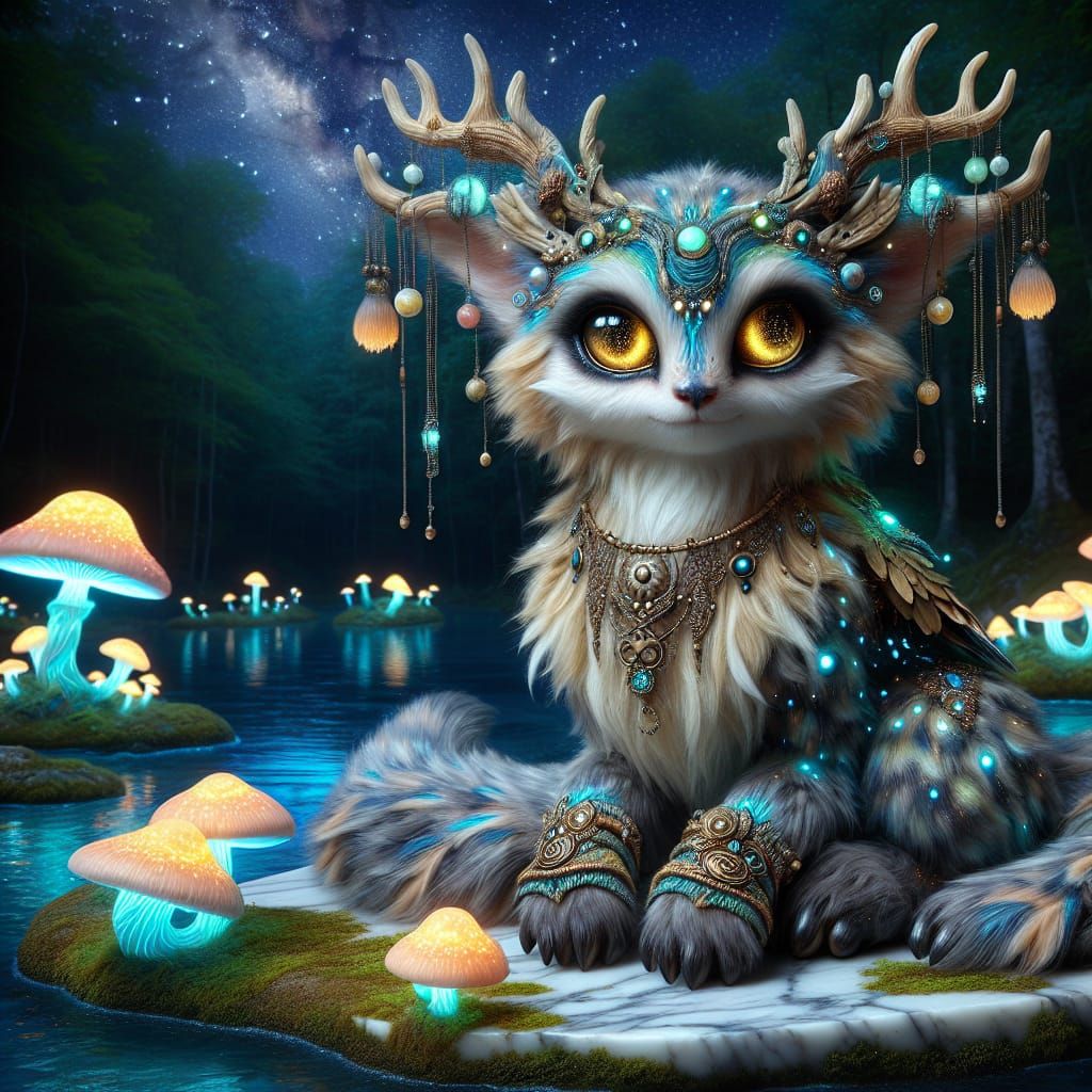 Flickerleaf in an Enchanted Forest Pond at Night