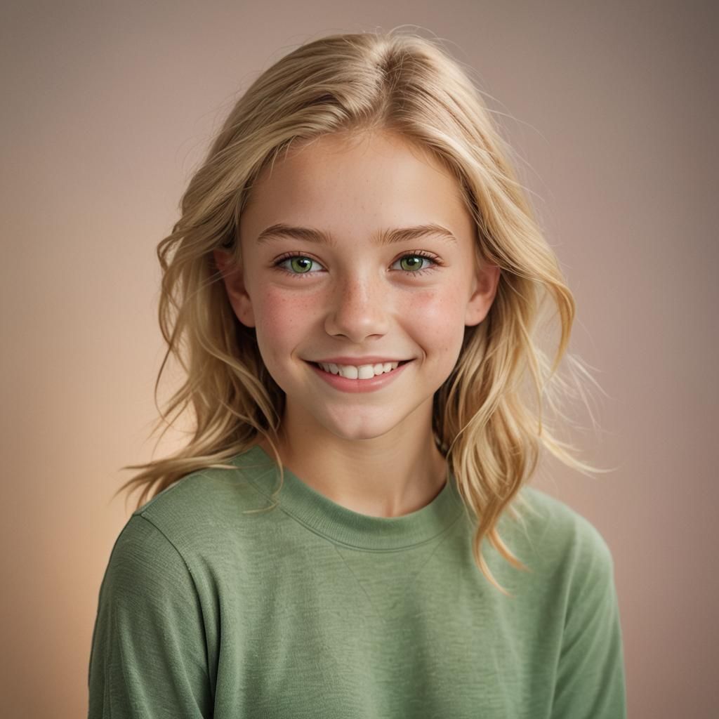 Photorealistic Portrait of a Smiling Blonde Girl