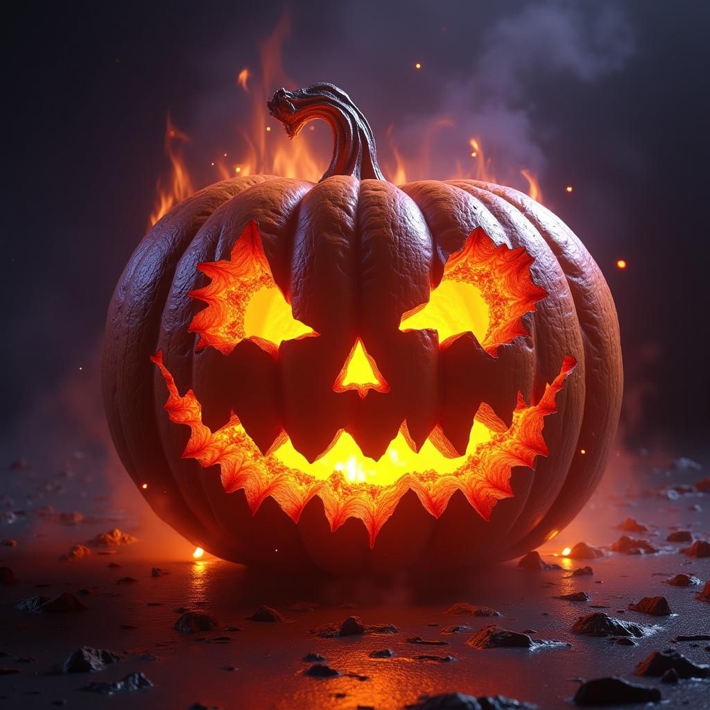 Flaming Jack-o'-Lantern in Dark Fantasy Concept Art