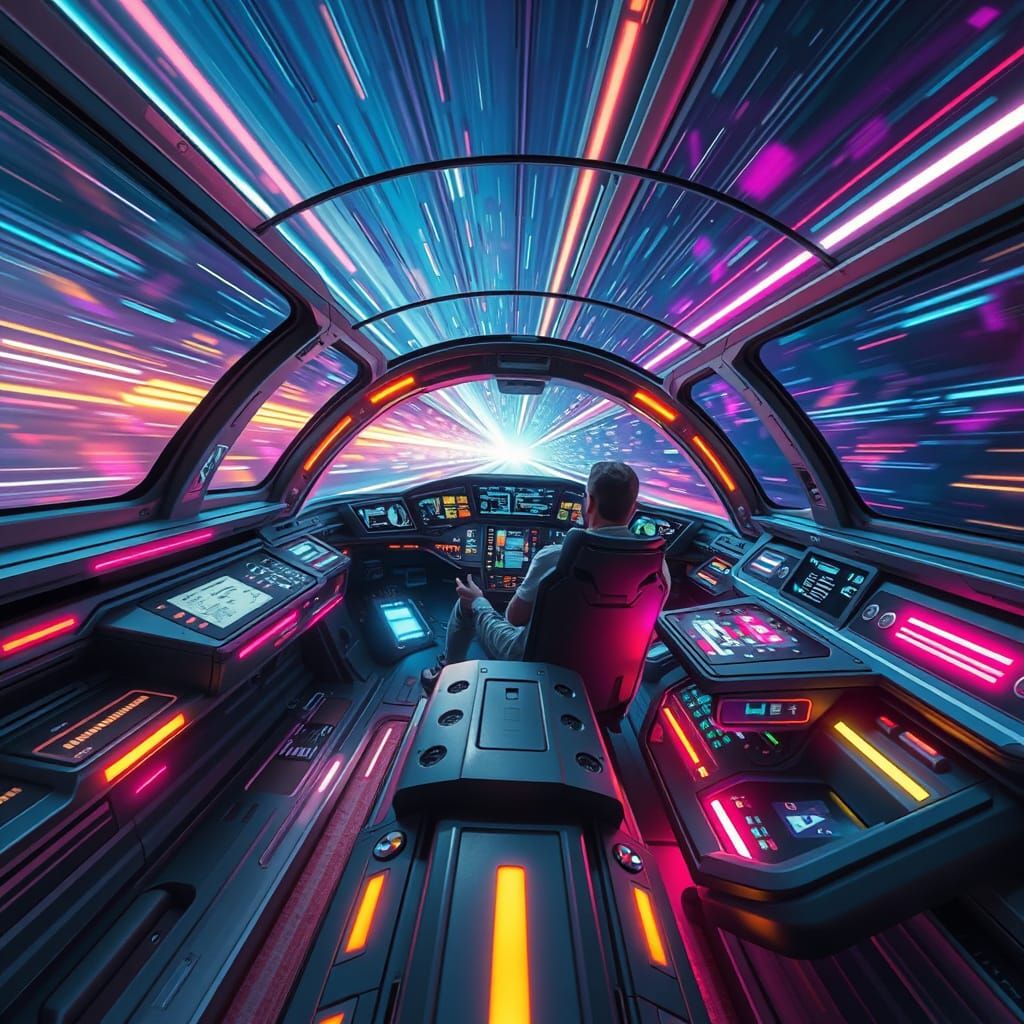 Futuristic Spacecraft Cockpit Accelerating to Light Speed