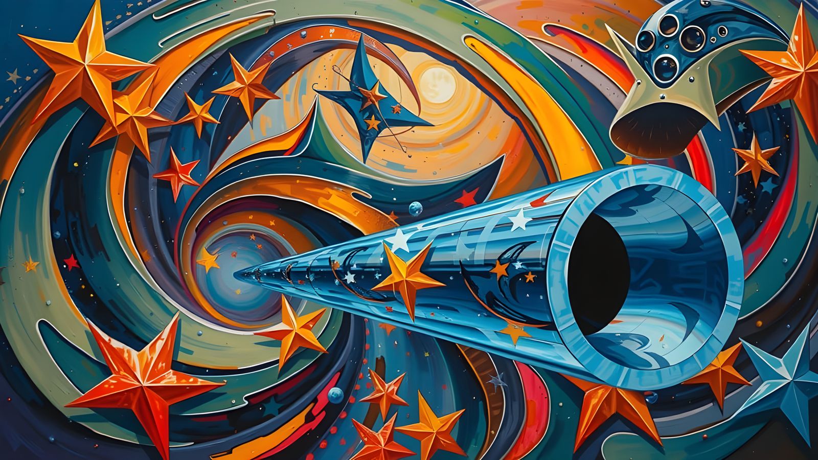 Cosmic Dance in Vibrant, Textured Impasto