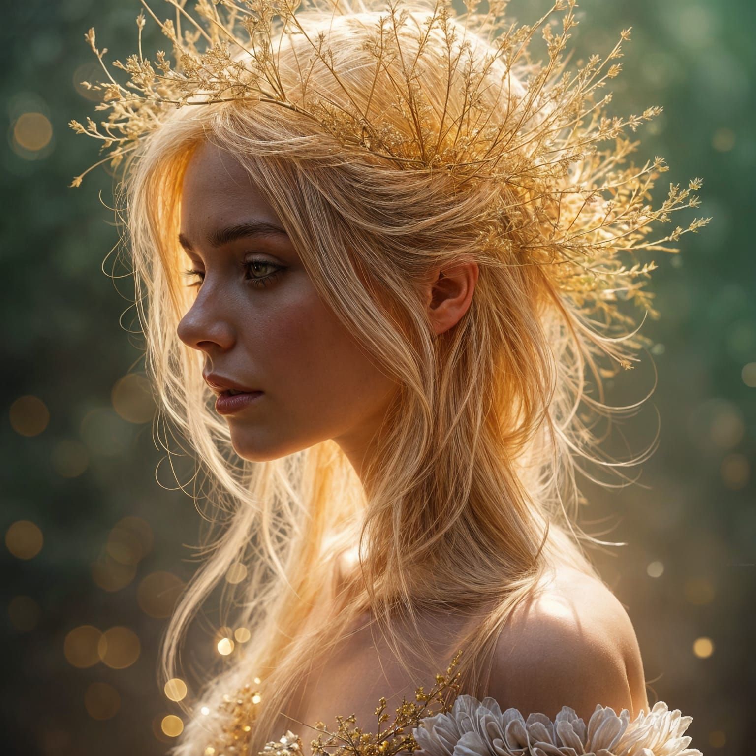Ethereal Beauty with Golden Needle Hair