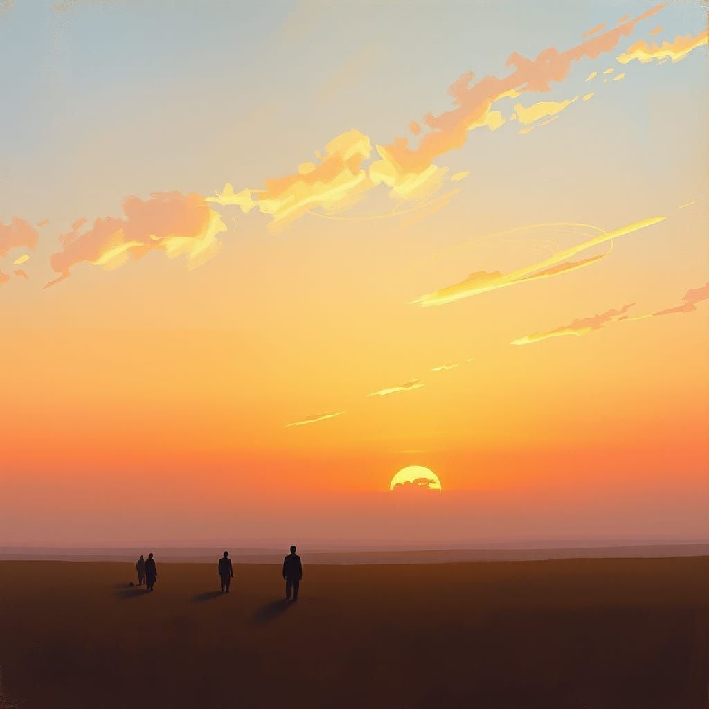 Hopeful Sunrise Horizon with Silhouetted Figures