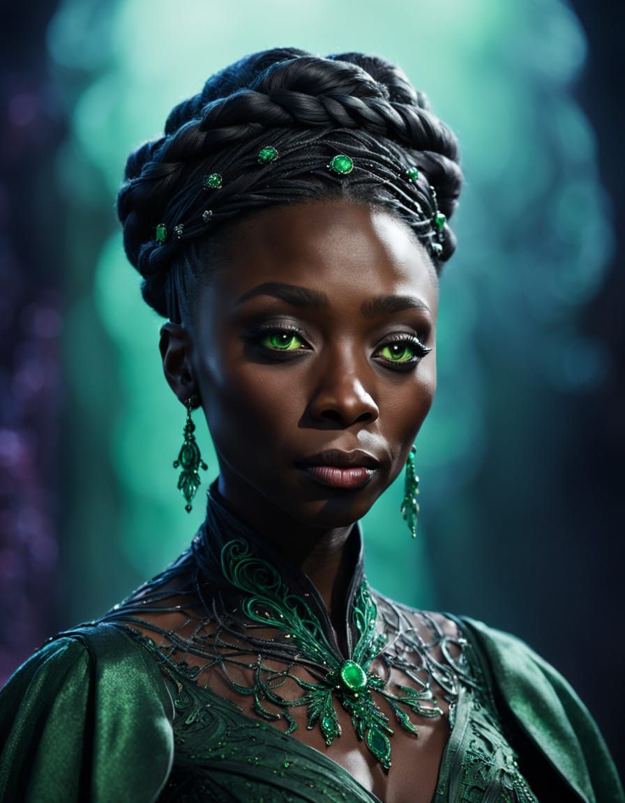 Green Goddess Elphaba Wicked Portrait in Cyberpunk Style