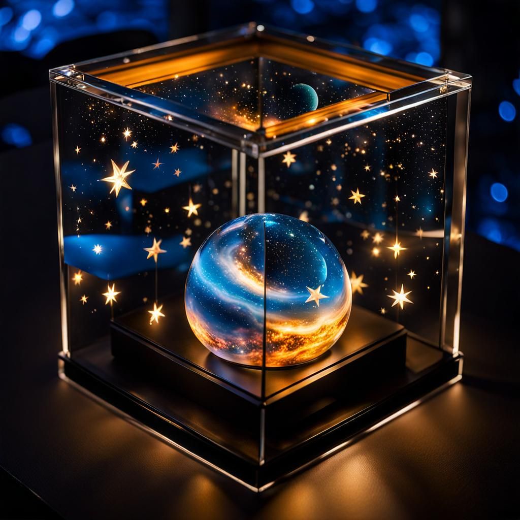 Glowing Glass Box Reveals Pocket Galaxy