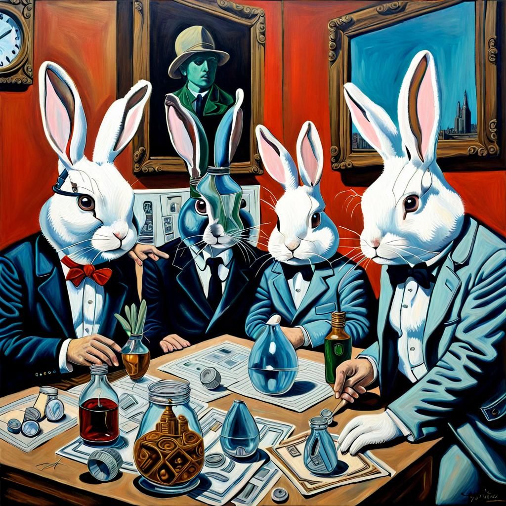 Surreal Bunnies in Hyperdetailed Oil Painting