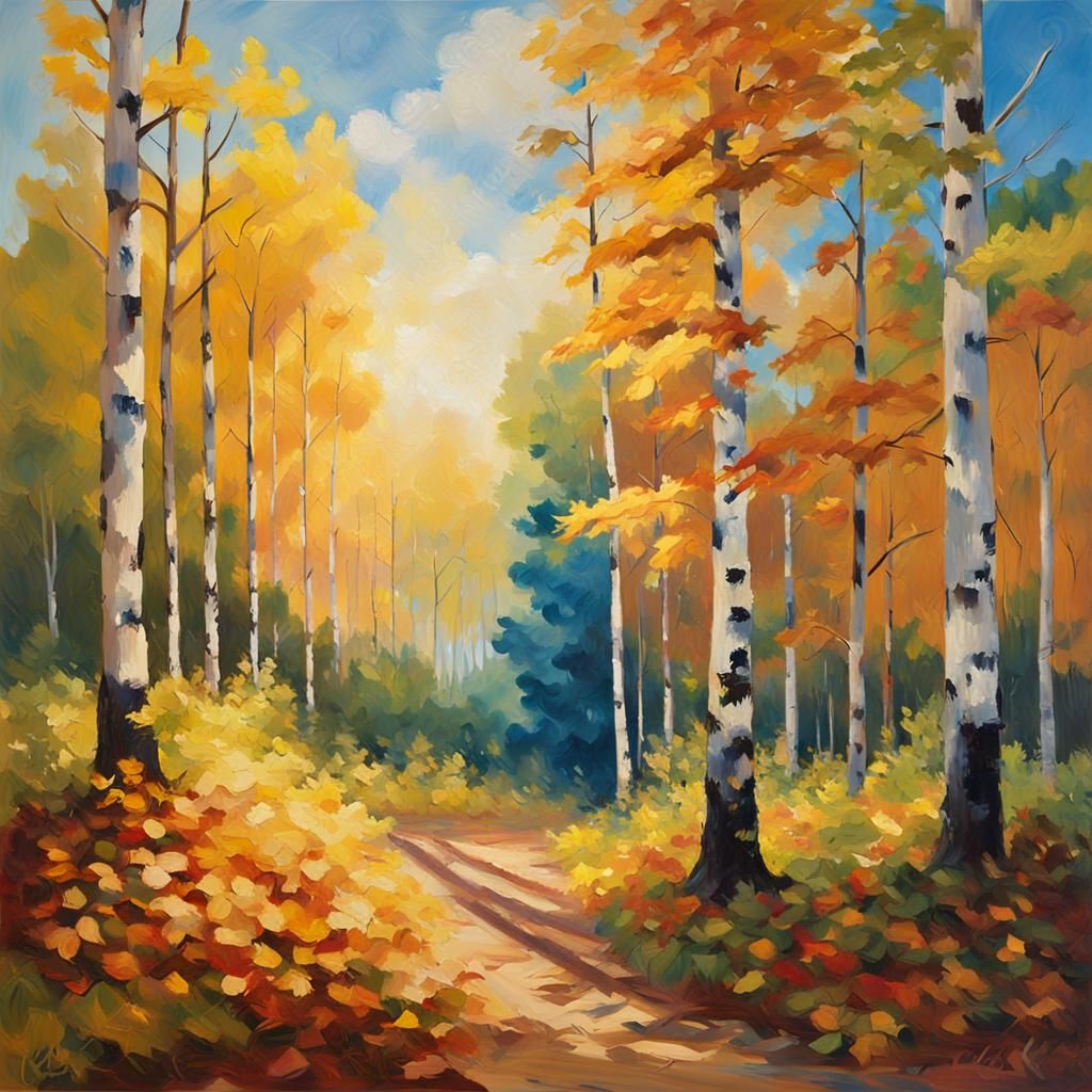 Autumn Forest Impressionist Oil Painting in 4K