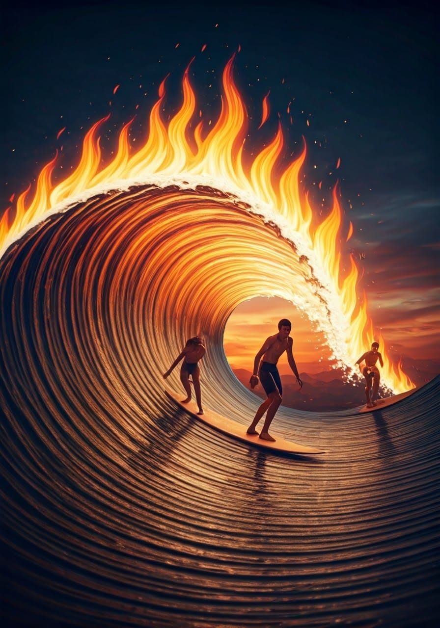 Fiery Waves: 1960s Surfers on Fire