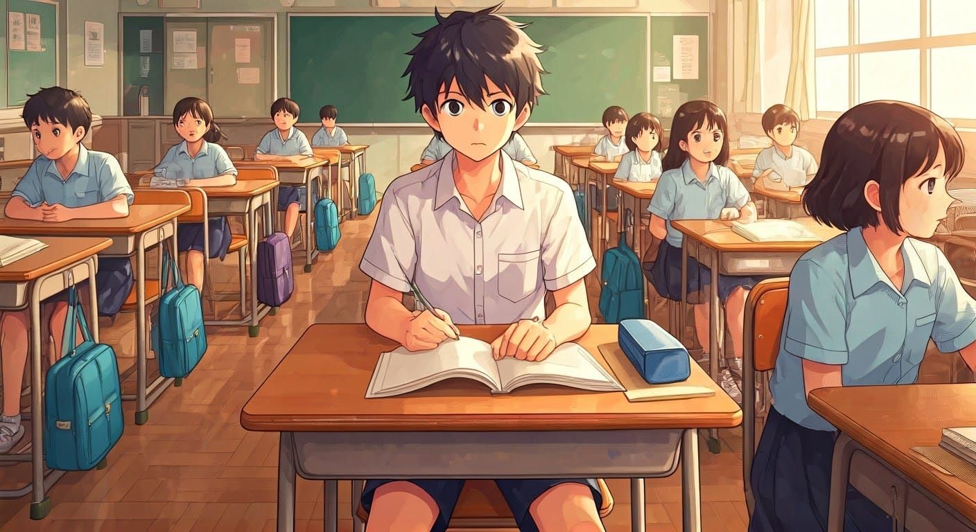 Boy in Japanese School Uniform, Anime Style