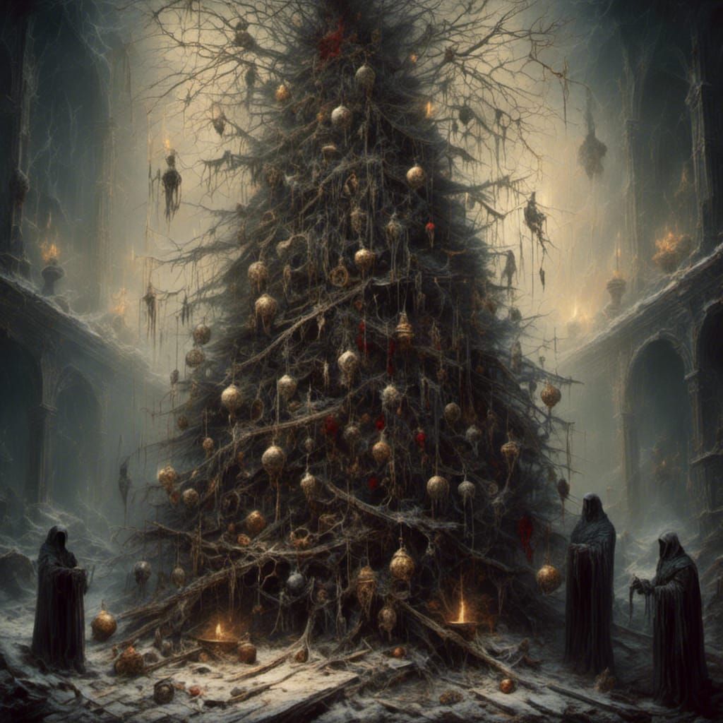 Macabre Bone Christmas Tree with Organs and Reaper