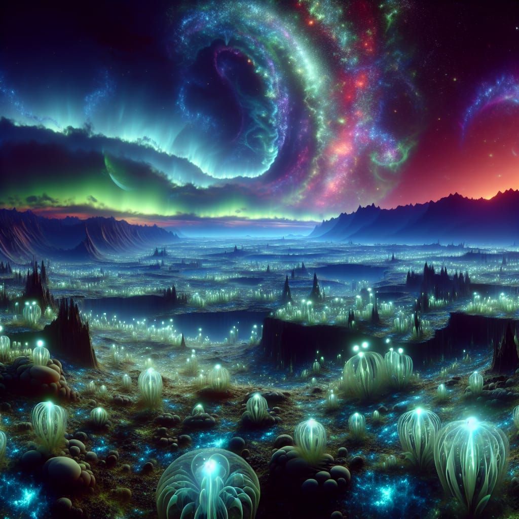 Surreal Alien Planet with Glowing Lifeforms