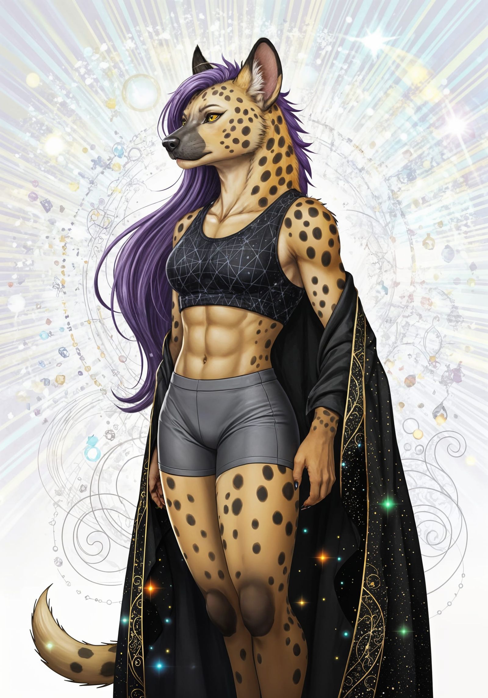 Mystical Anthropomorphic Hyena in Holographic Aura