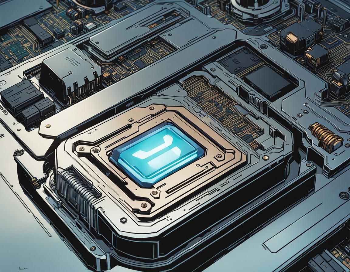 Sleek Cyberpunk Skill Chip in Comic Book Style