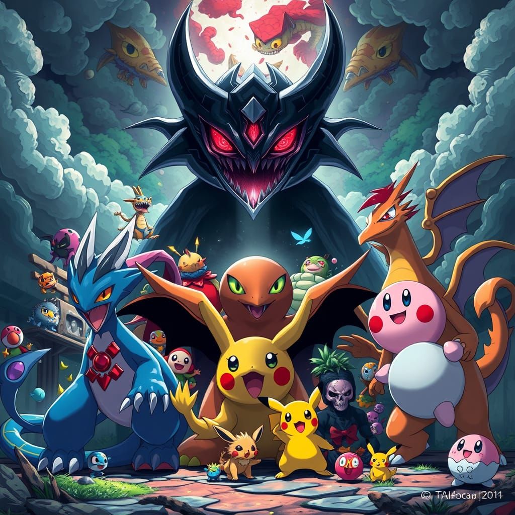 Digimon and Pokémon Unite Against Dark Kirby