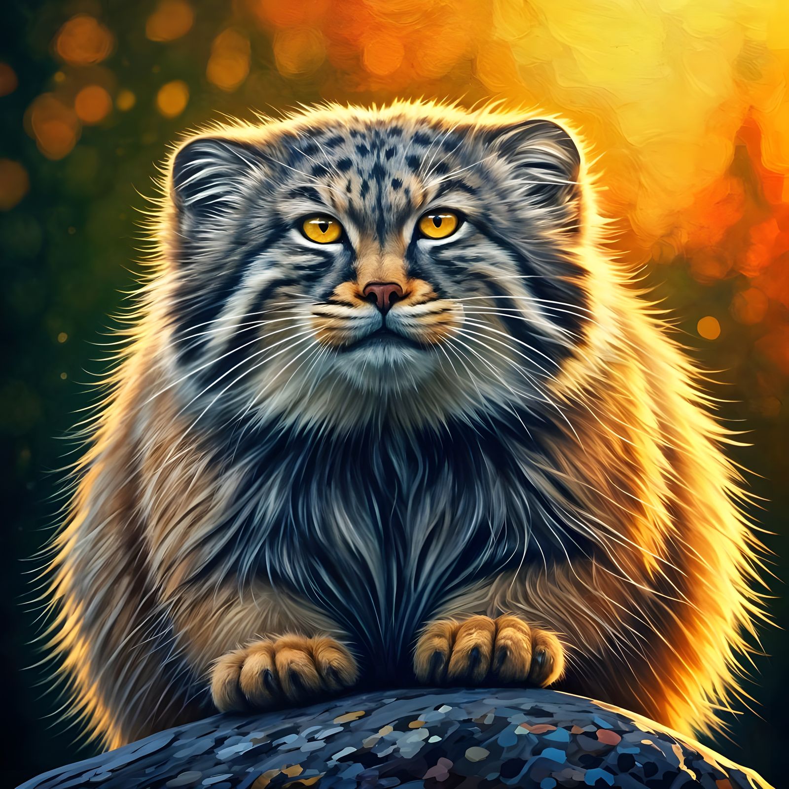 Happy Pallas Cat in Vibrant Fauvist Oil Painting