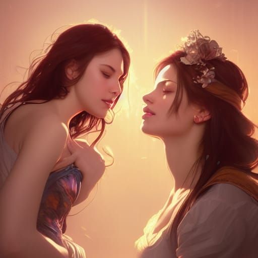 Two Women Portrait in Hyperdetailed Lighting