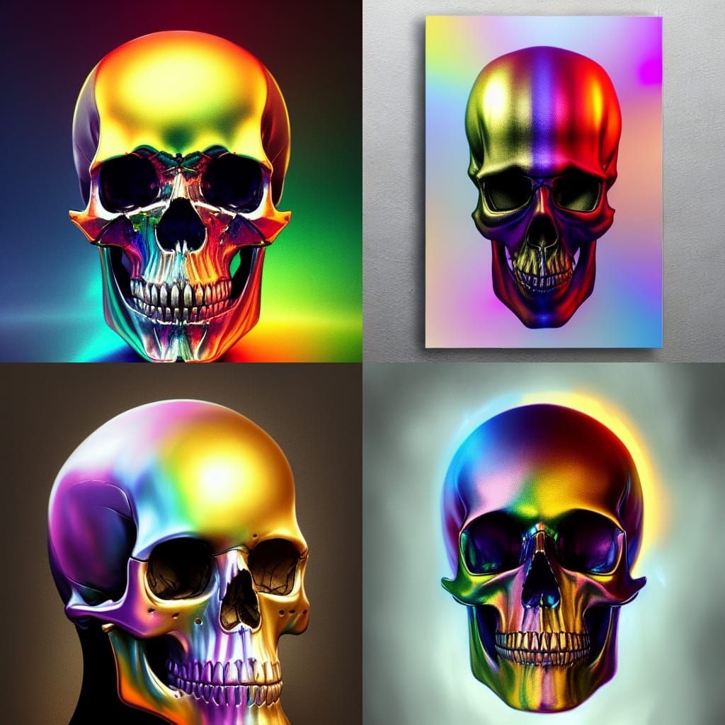 Rainbow Metal Skull Portrait in Hyperdetailed Style