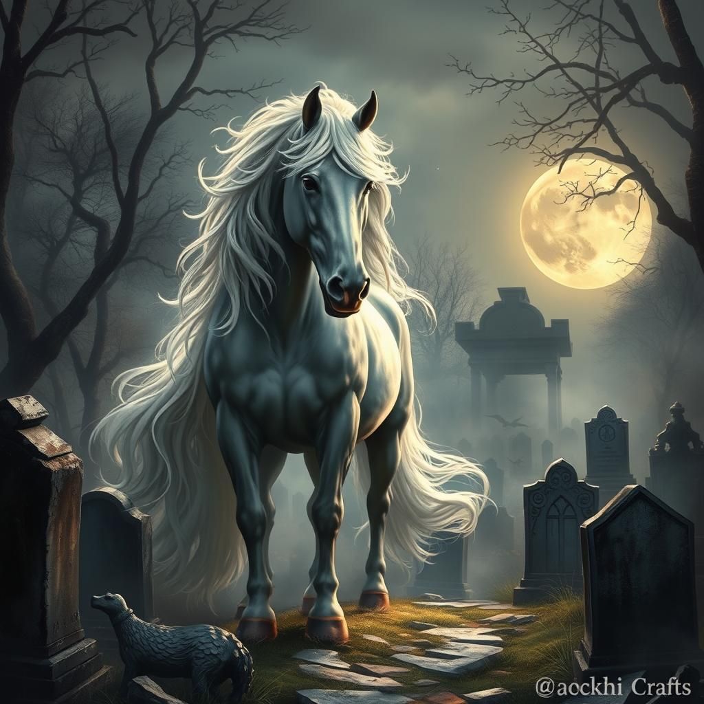 Ethereal Horse in Mystical Graveyard