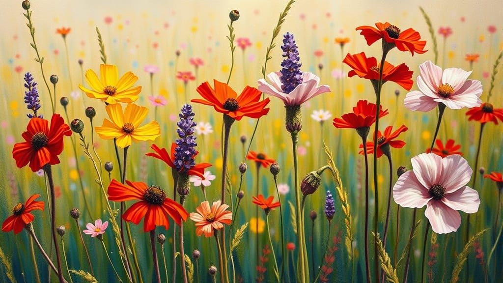 Wildflowers Oil Painting in Abstract Expressionist Style