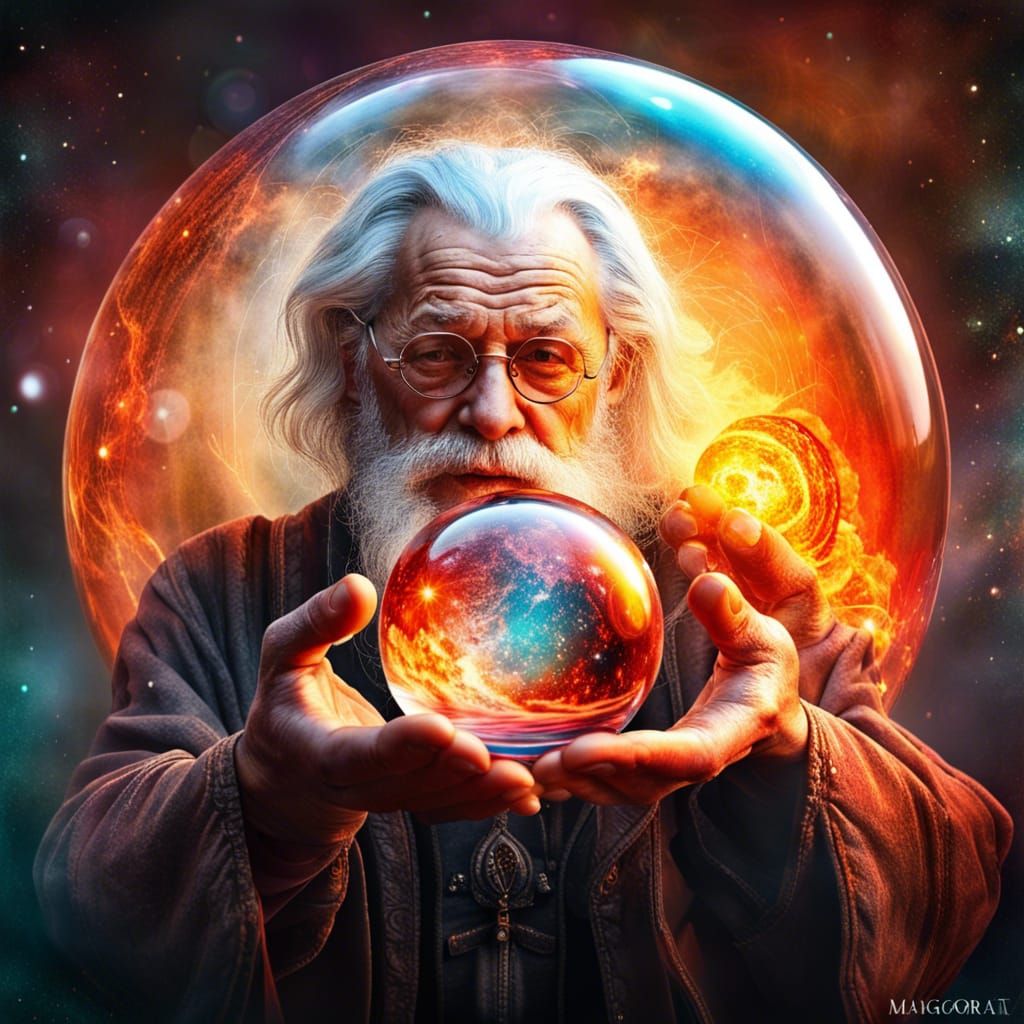 Fiery Planet Held by Old Man, Spring Spirit Style