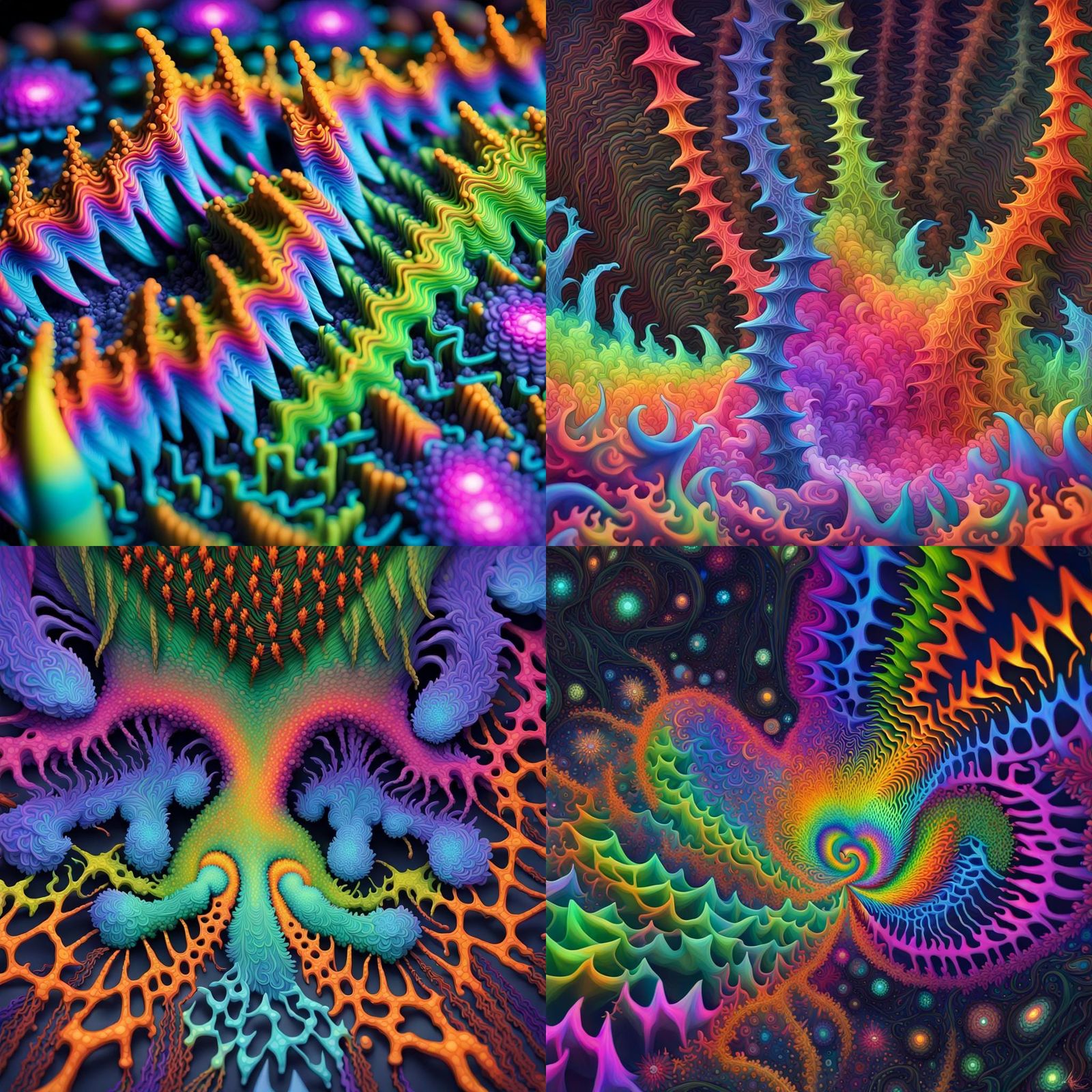 Bioluminescent Fractal Mushrooms with Mantis Light