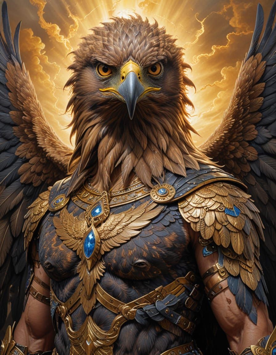 Hyperdetailed Metaphysical Painting Anthropomorphic Golden E...