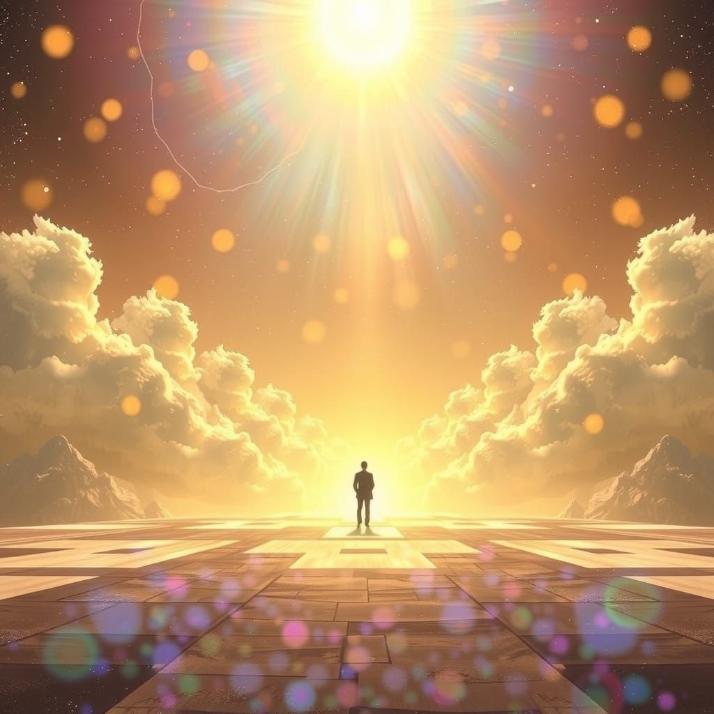 Figure on Open Plain Radiates Golden Light