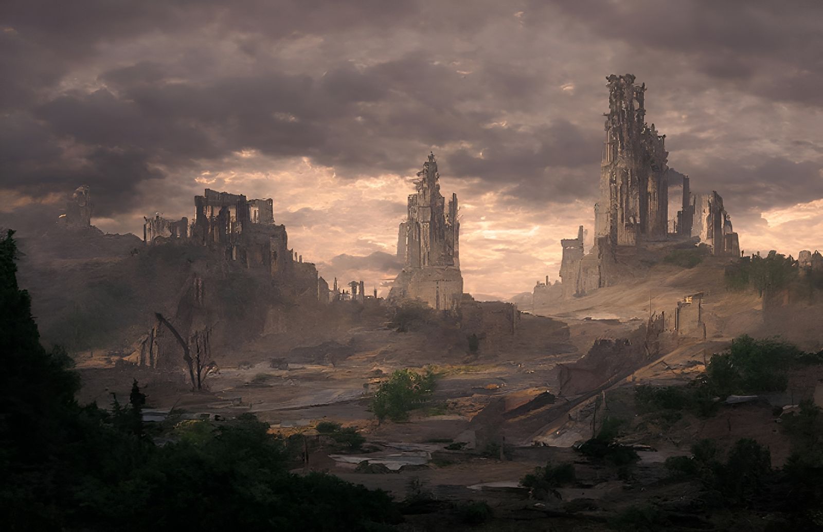 Dark Fantasy Ruins in Gothic Architectural Style