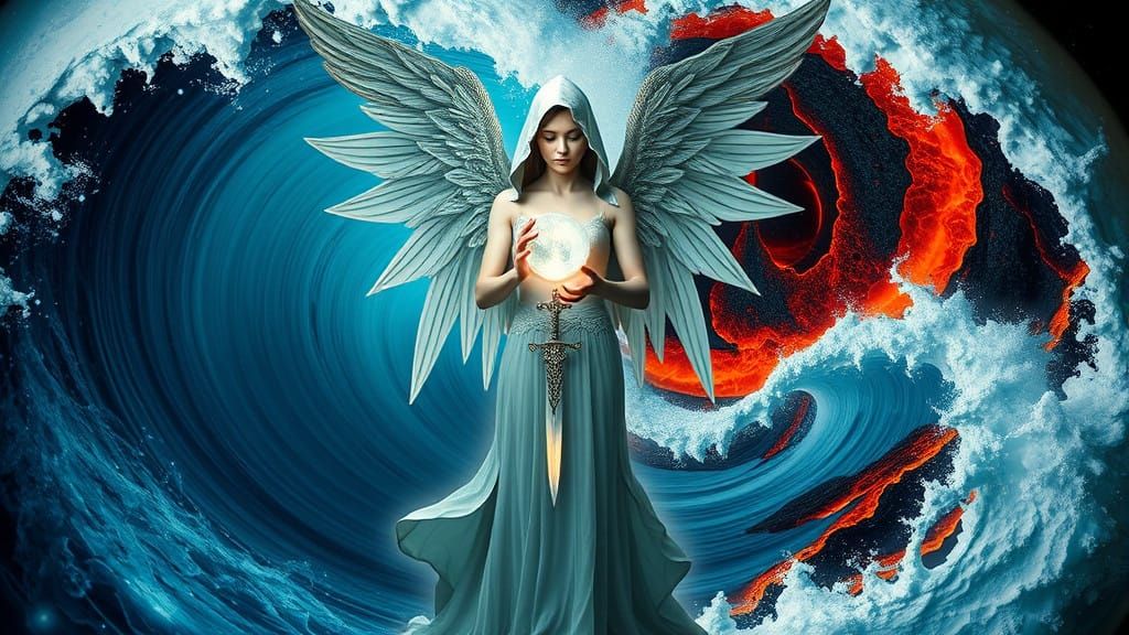 Serene Angelic Figure Embodies Life and Death Balance in Har...