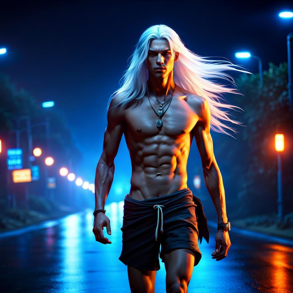 Lonely Boy Walking on a Dark Road