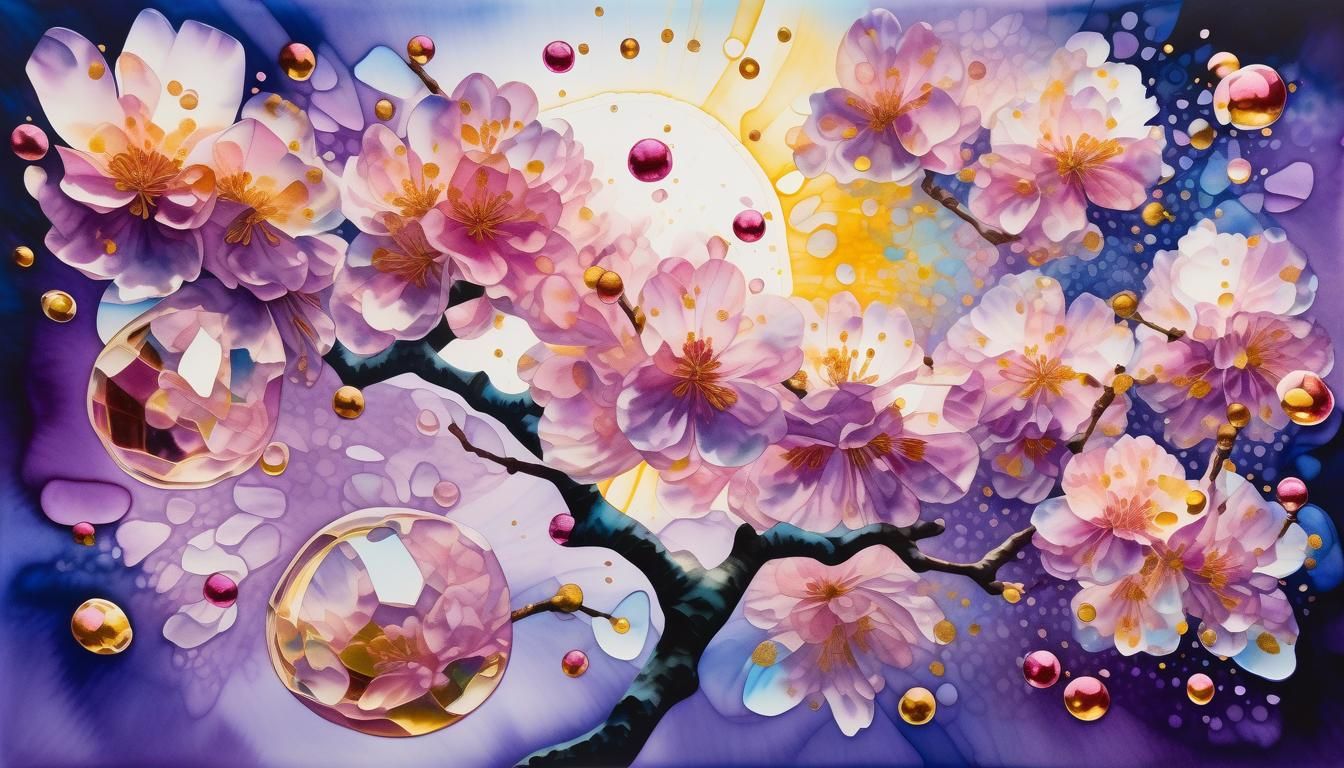 Cherry Blossom Bombs: Surrealist Watercolor Dream