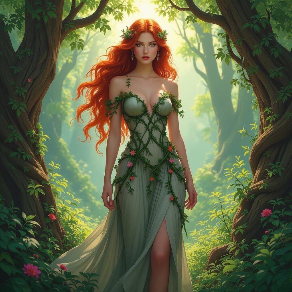 Redhead in Forest Grove, Art Nouveau Style