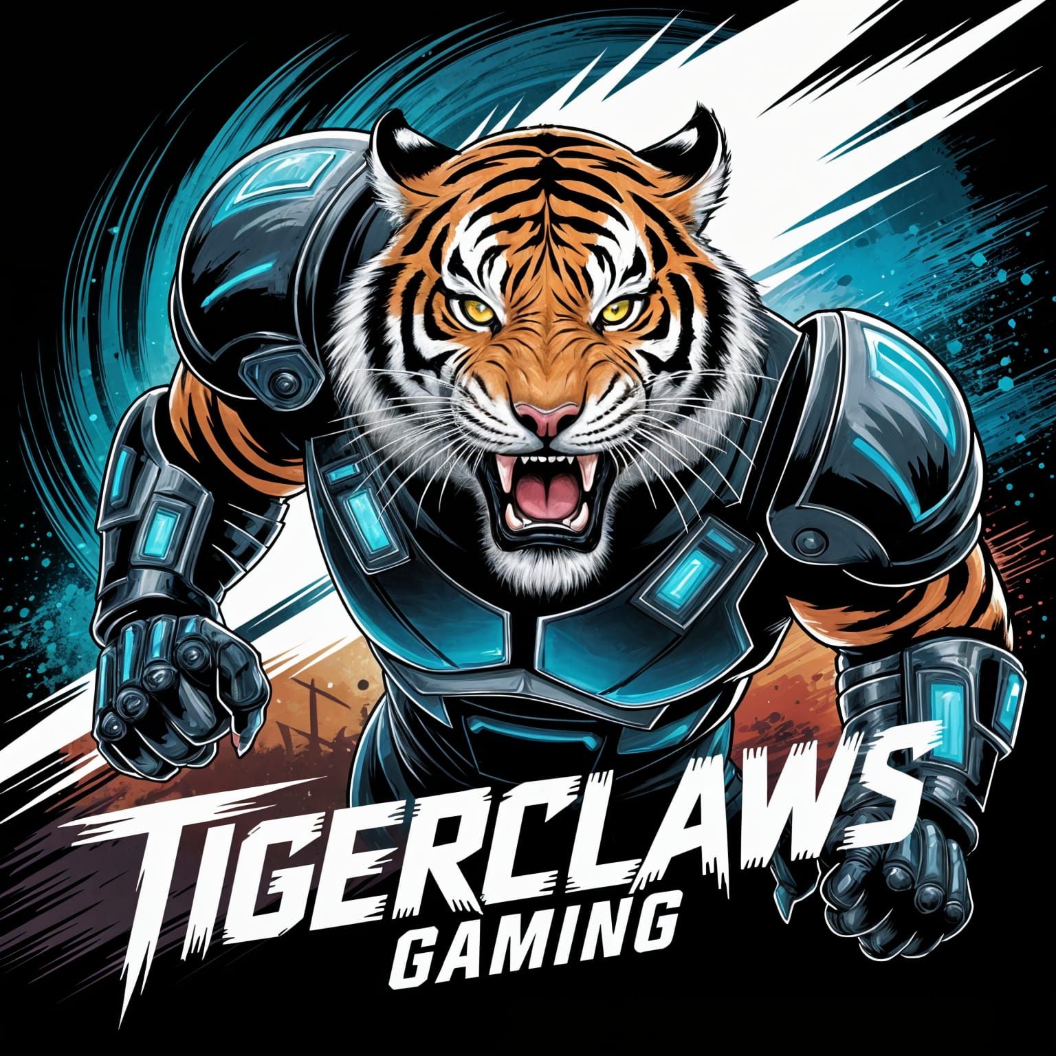 Cyberpunk Tiger Embodies Gaming Spirit in Bold 3D Typographi...