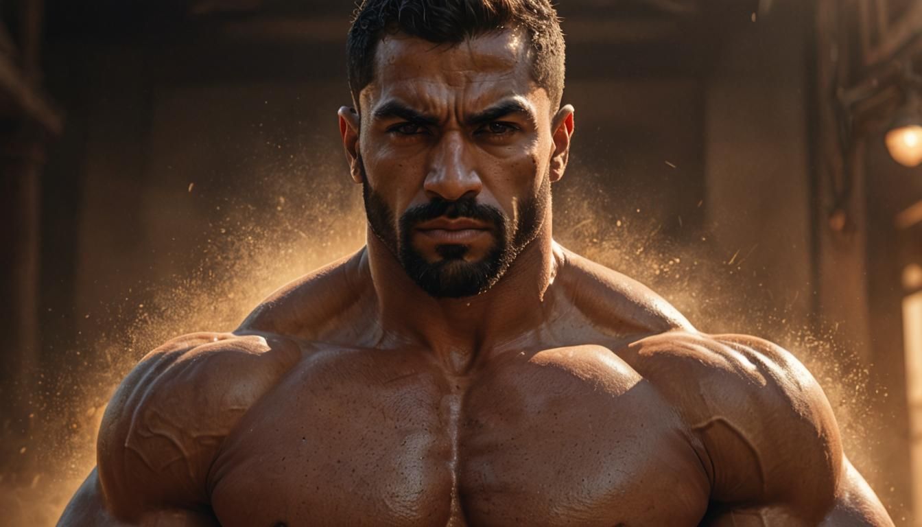 Majestic Arab Bodybuilder Portrait in Chiaroscuro Lighting