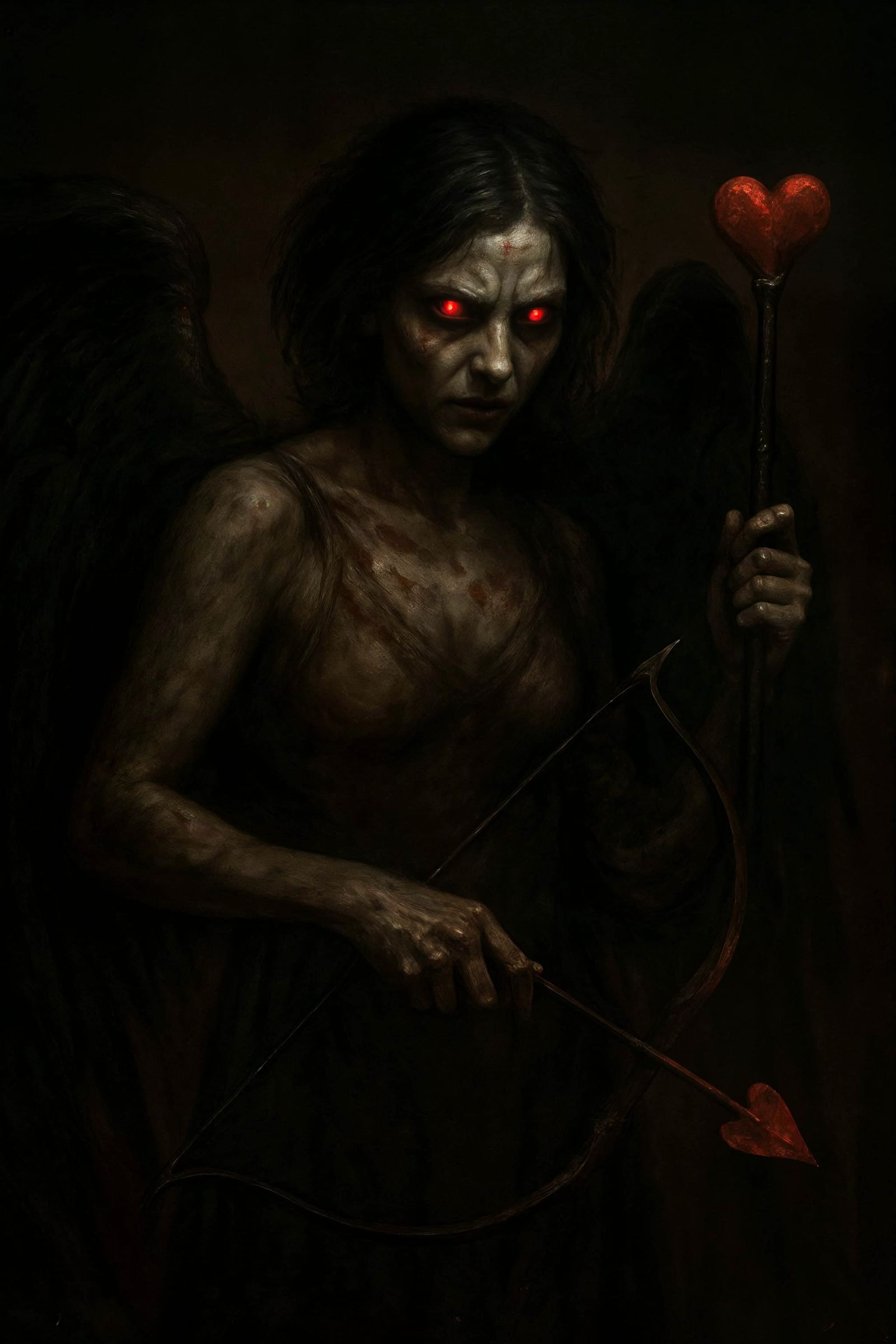 Sinister Cupid Digital Painting with Crimson Glow