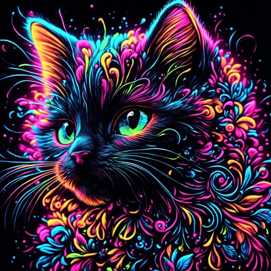 Neon Kitten and Daisy in Black Light Style