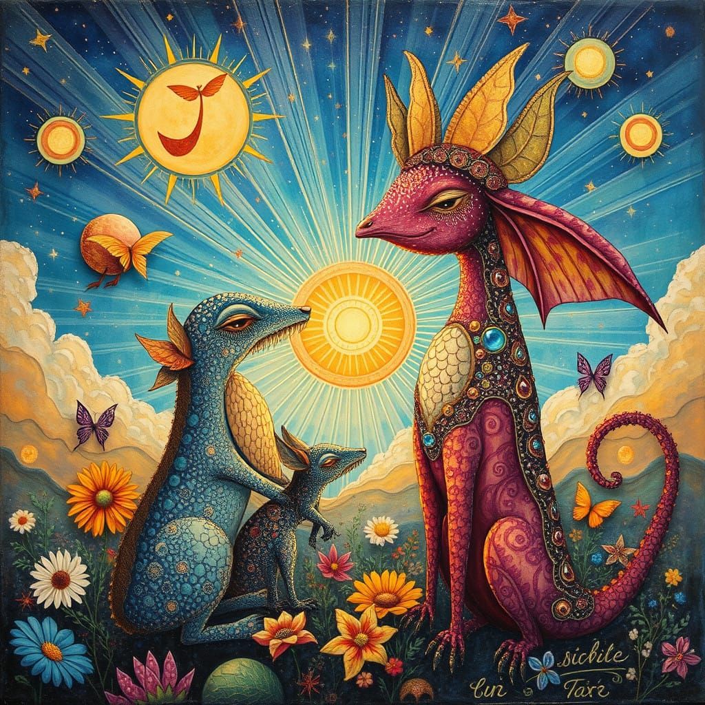 Whimsical Creatures from the Shimmering Ethereal Sun