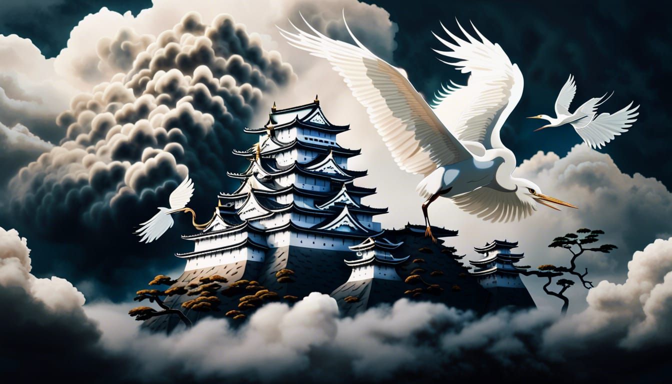 Himeji Castle: White Heron in the Clouds