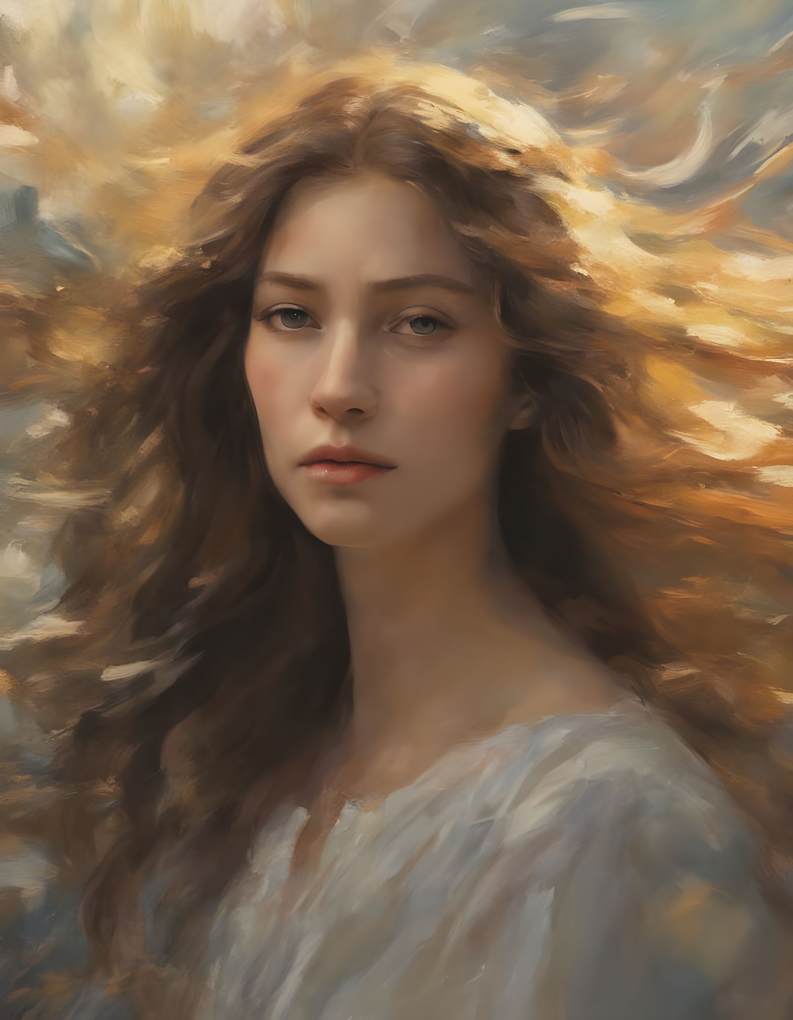 Dreamlike Portrait of a Woman with Ethereal Hair