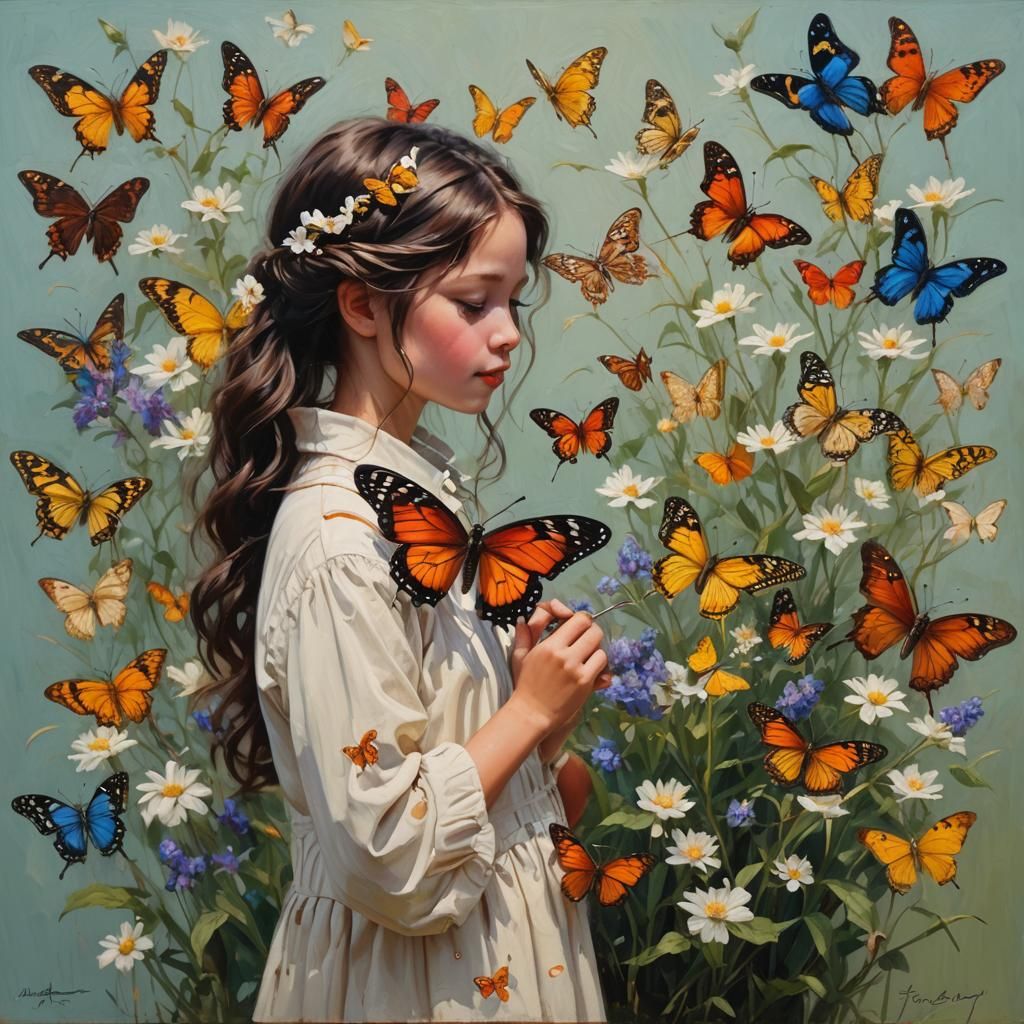 Butterfly Kisses in Oil Painting Style