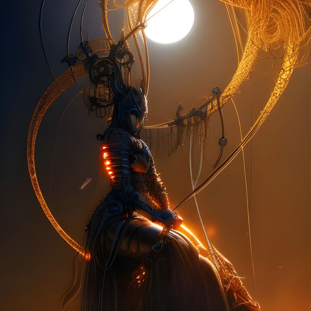 Biomechanical Witch Technomancer in Ancient Ruins